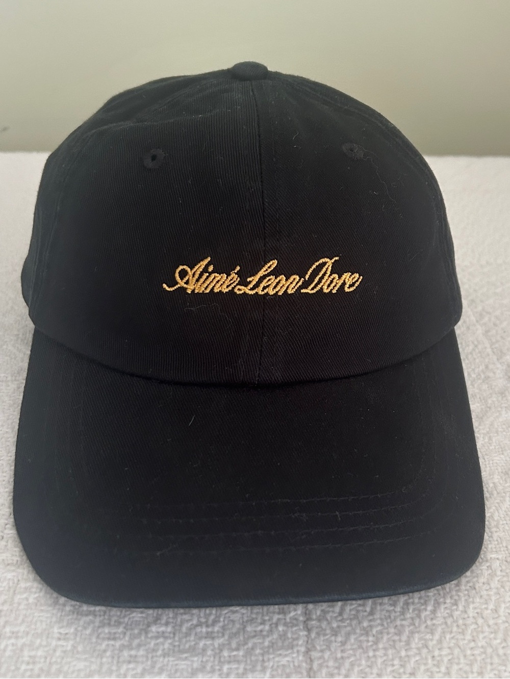 Aimé Leon Dore Washed Chino Script Cap Jet Black with Gold FW25AH022 NWT